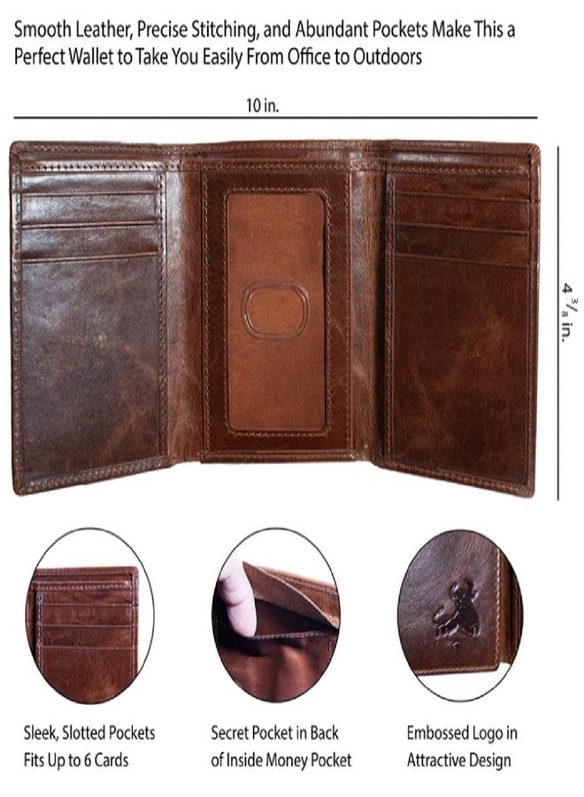 كونتاكتس محفظة كونتاكتس الرجالية من الجلد الطبيعي | محفظة مانعة لتقنية RFID للرجال | محفظة ثلاثية الطي | من 8 إلى 10 فتحات للبطاقات، بما في ذلك نافذتين لبطاقات الهوية (بني) - Image 4